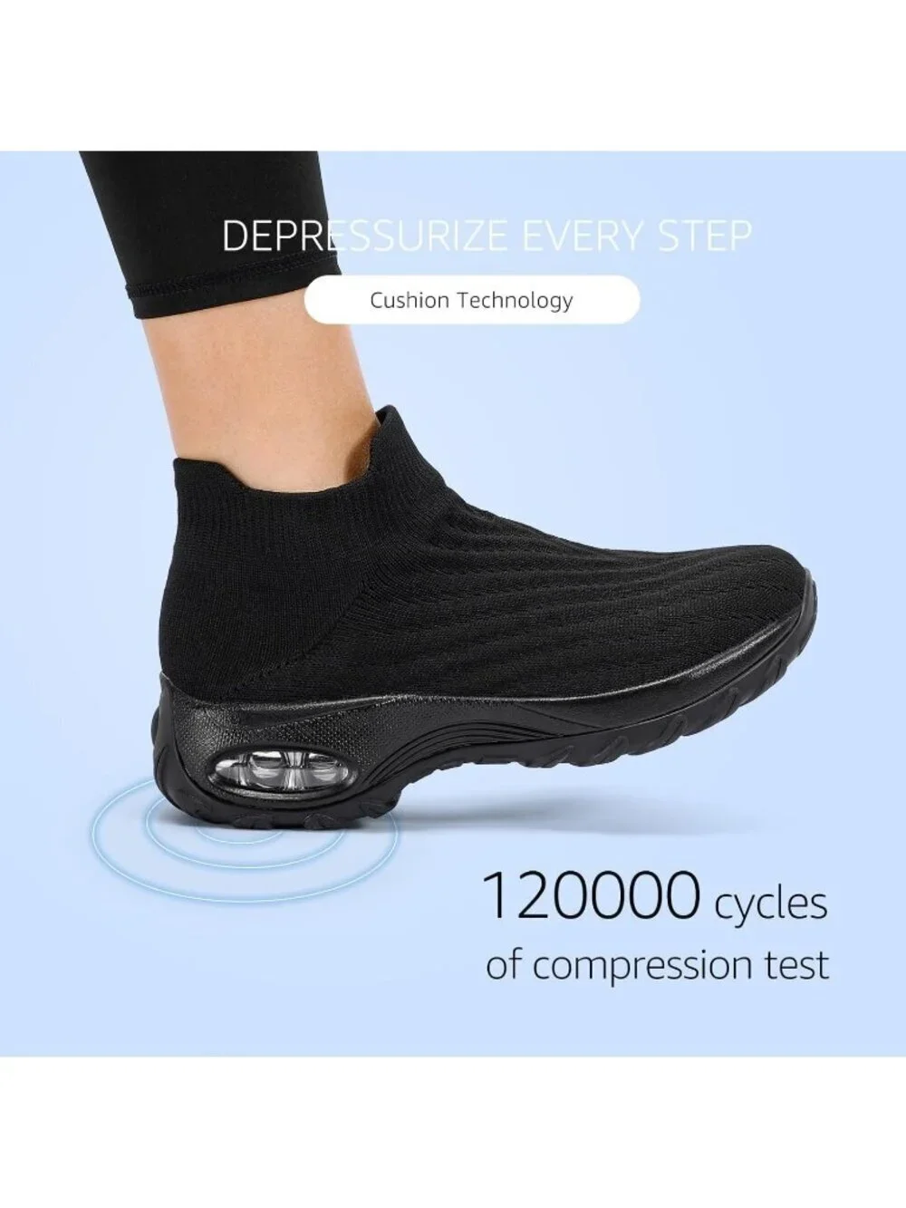 Women's Black Lug Walking Arch Support Non Slip Breathable Upper Sneaker Shoes